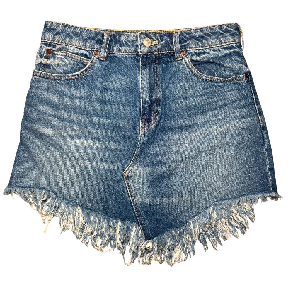 We The Free Medium Wash Denim Size 28 Fringe Western Cowgirl Boho Mini Skirt